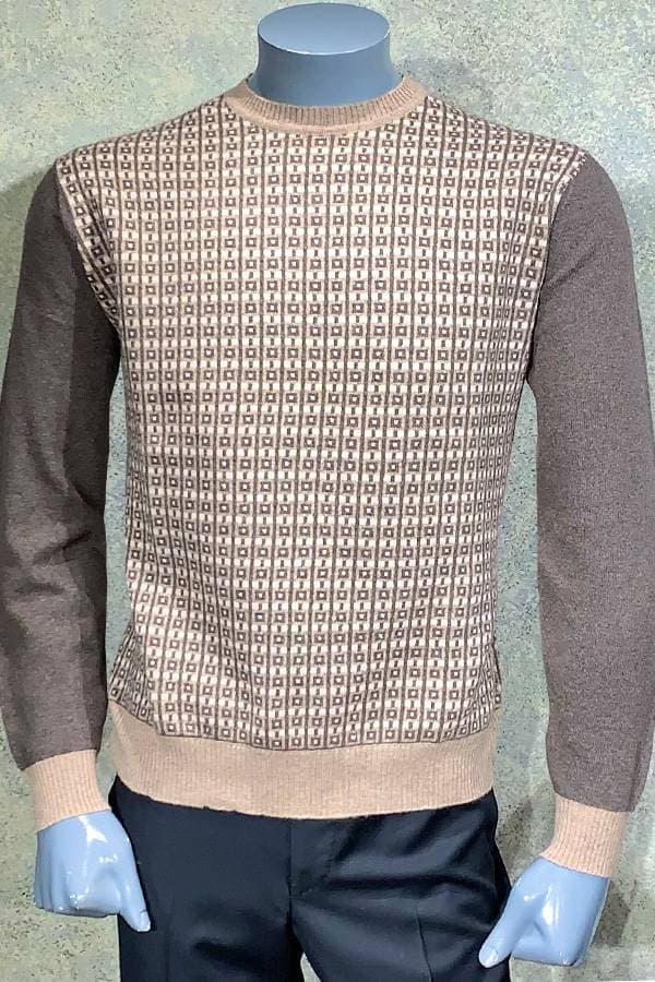 100% Cashmere Crew Neck Check Striped Sweater - $256.00 - View 1 of 3