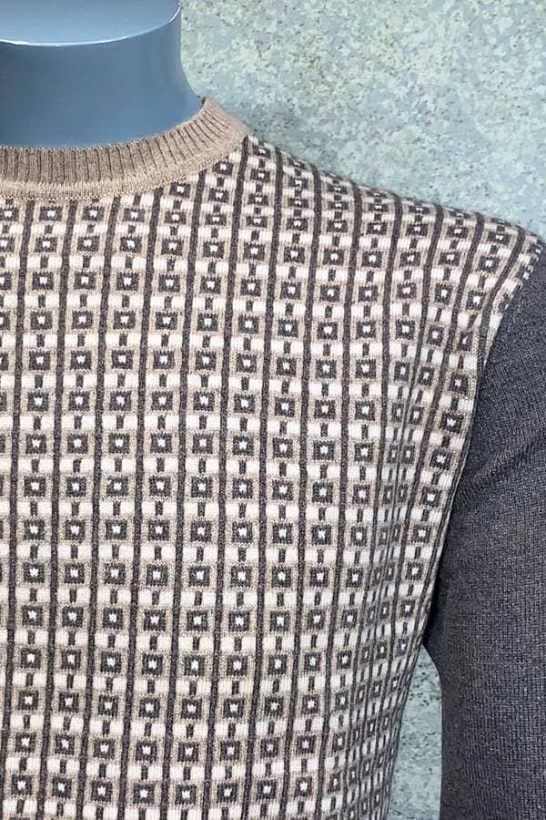 100% Cashmere Crew Neck Check Striped Sweater - $256.00 - View 2 of 3