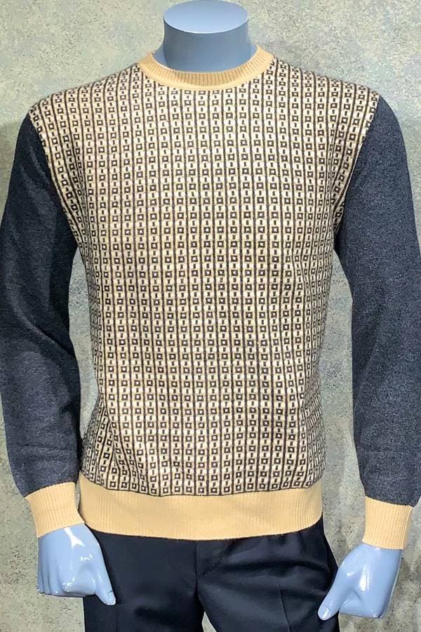 100% Cashmere Crew Check Stripe Sweater - 36500 - Main product view