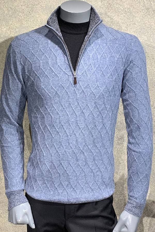Cashmere Woven Twist Sweater with Mock Zip -  - View 1 of 2
