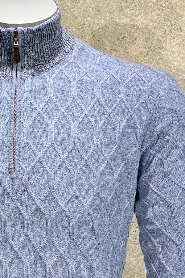 Cashmere Woven Twist Sweater with Mock Zip -  - View 2 of 2