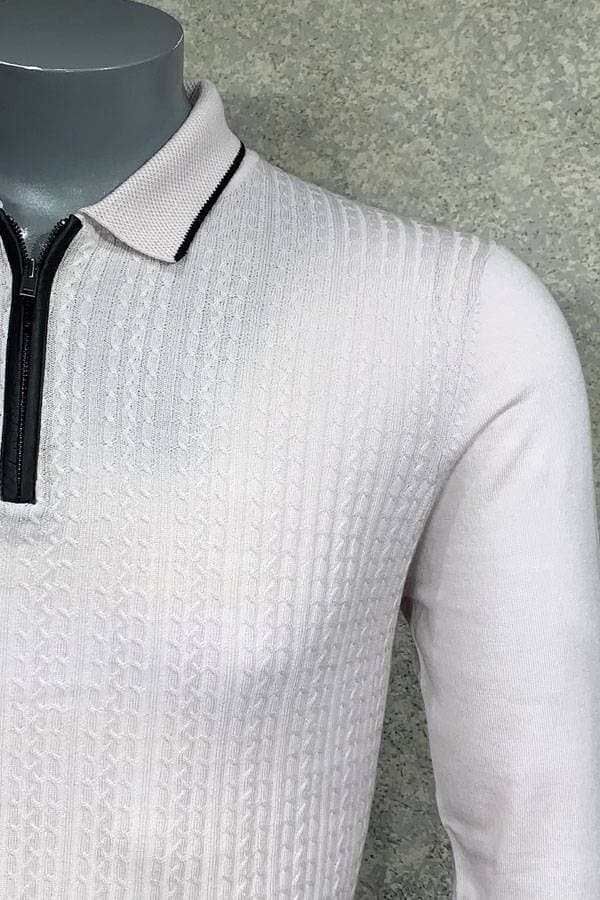 Cashmere Wool Zip Polo with Leather detail - $245.00 - View 4 of 4