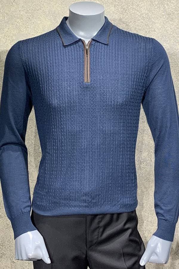 Cashmere Wool Zip Polo with Leather detail - 24500 - Main product view
