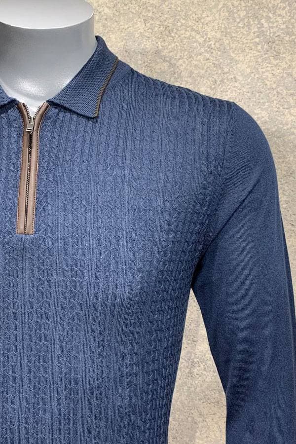 Cashmere Wool Zip Polo with Leather detail - 24500 - Alternative view 2