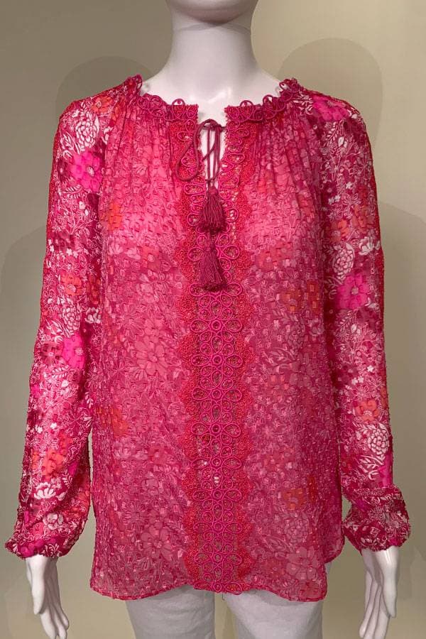 Silk Peasant Blouse in Fuchsia Pink | Women's - $172.50 - View 1 of 3