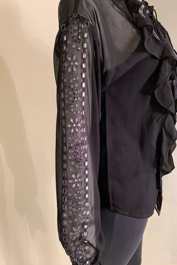 Black Rayon Poly Embroidered Blouse | Women's - $97.50 - View 3 of 4