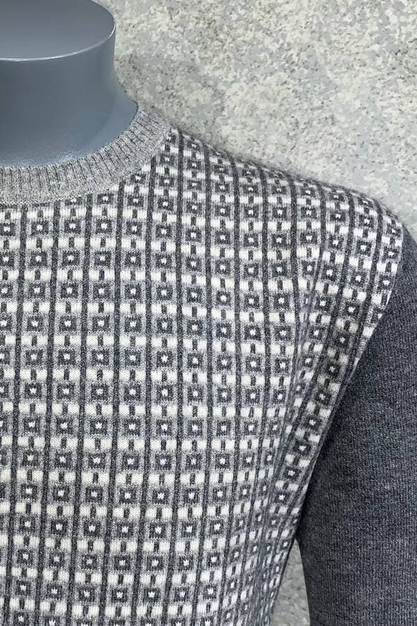 100% Cashmere Crew Check Striped Sweater