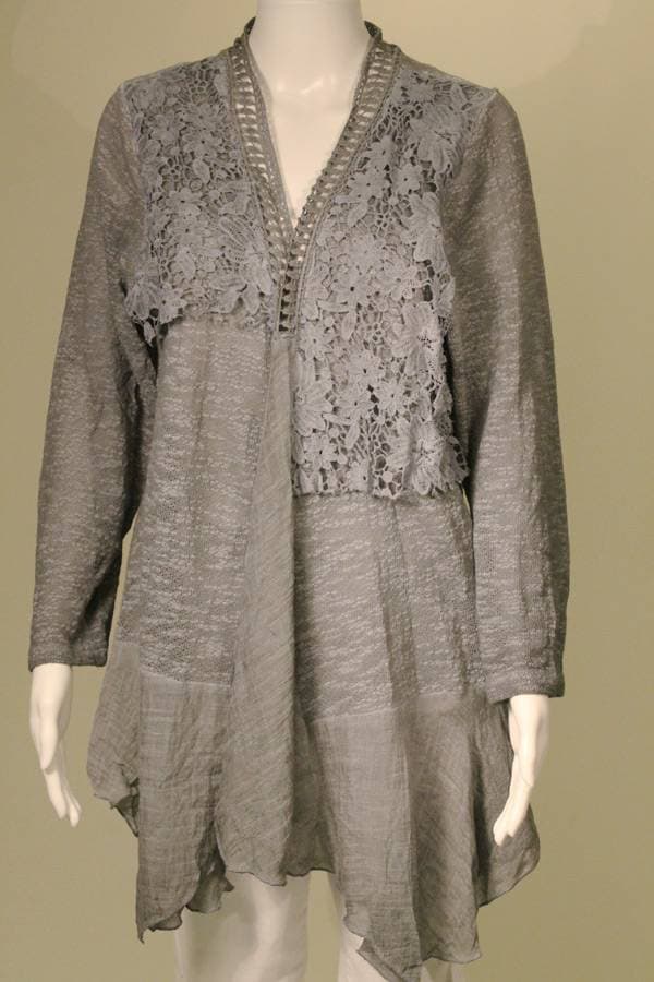 Solid Grey Knit and Lace Cardi -  - Main product view