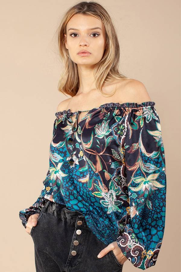 Silk Blouse with Tropical Print -  - Main product view