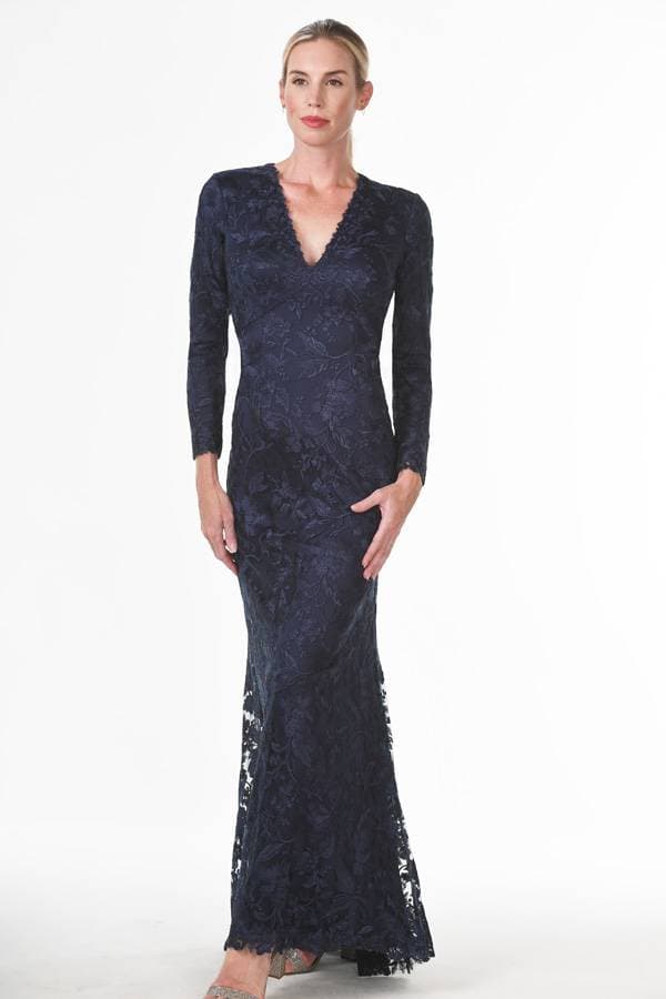Long Sleeve Stretch Lace Navy/Black Gown