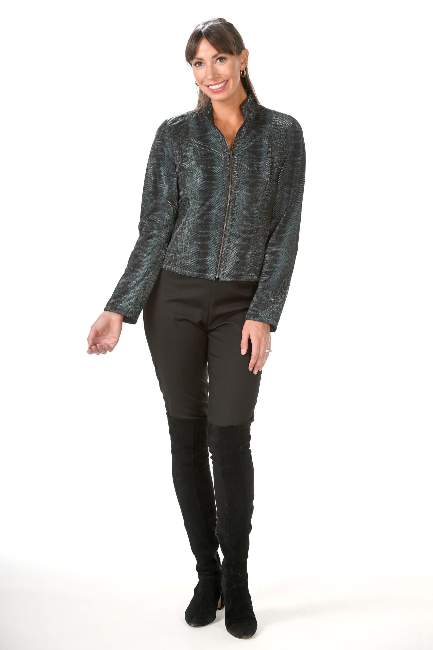 Python Printed Leather Jacket in Dark Forest Green -  - View 3 of 4