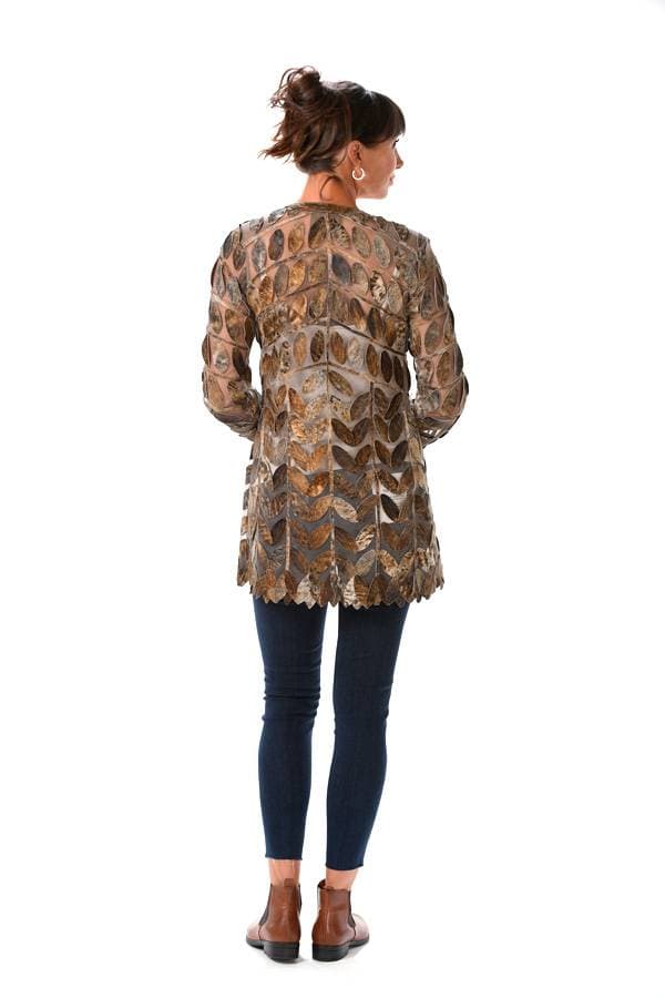 Brown Long Leather Leaf Jacket - $495.00 - View 2 of 5