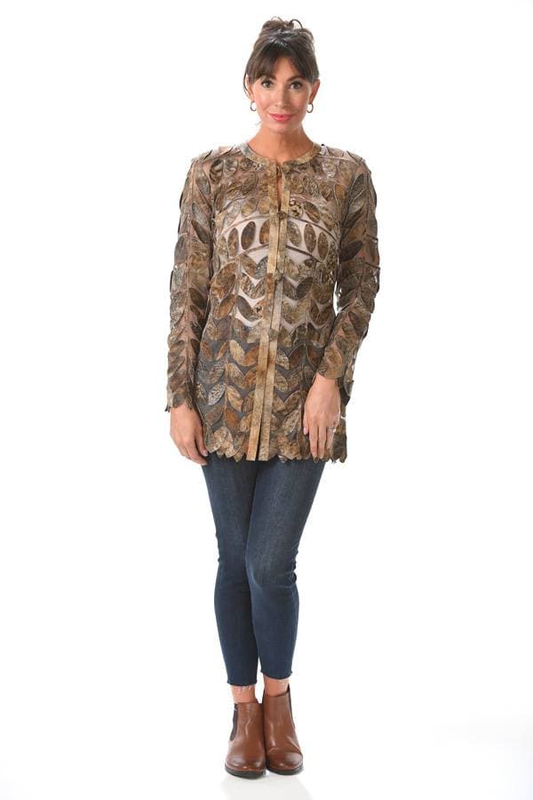 Brown Long Leather Leaf Jacket - $495.00 - View 3 of 5