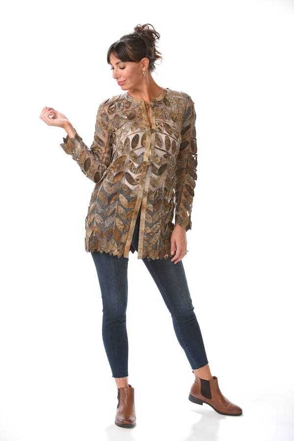 Brown Long Leather Leaf Jacket - $495.00 - View 4 of 5