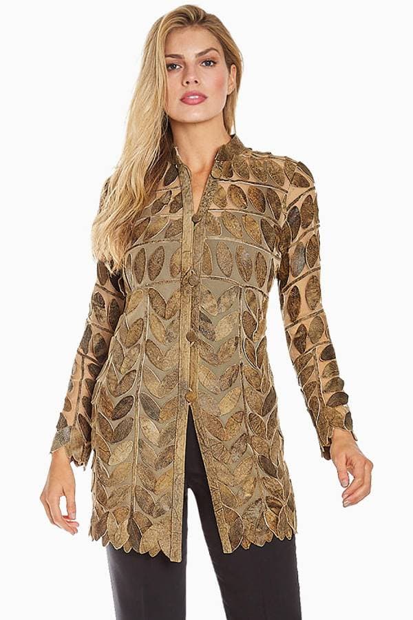 Brown Long Leather Leaf Jacket - $495.00 - View 1 of 5