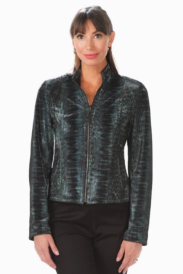 Python Printed Leather Jacket in Dark Forest Green - 57500 - Main product view