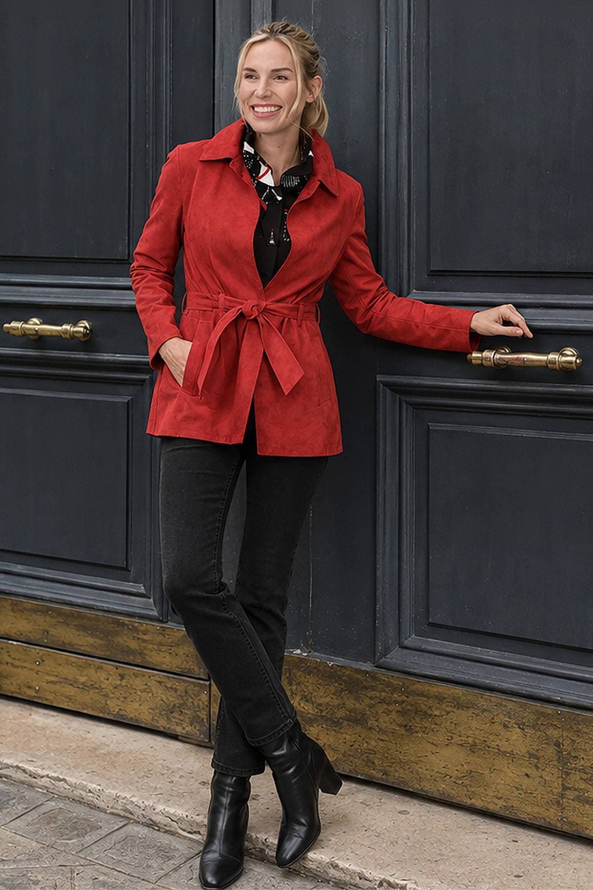 Red Reversible Suede Jacket | Women's - 965.0000 - Alternative view 2