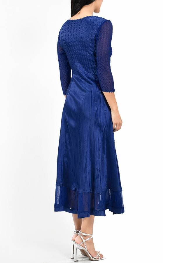 3/4 Sleeve Solid Navy Blue Pleat Dress -  - View 3 of 3