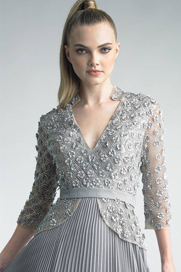 Long-Sleeved Cross Embroidered Crystal Gown