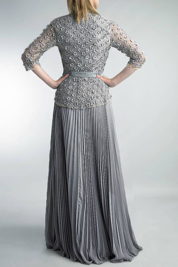 Long-Sleeved Cross Embroidered Crystal Gown