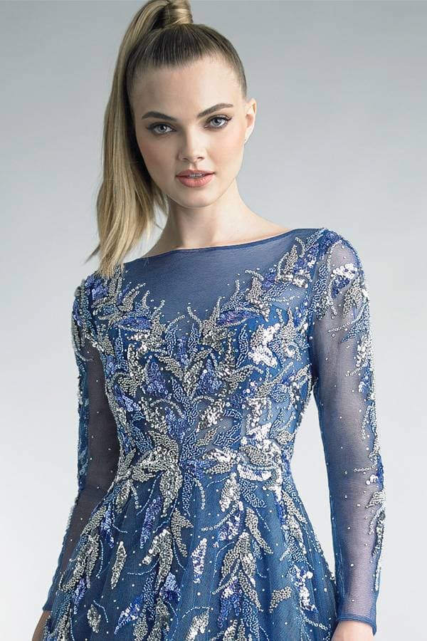 Long-Sleeved Gown with Blue Silver sequins -  - View 5 of 5