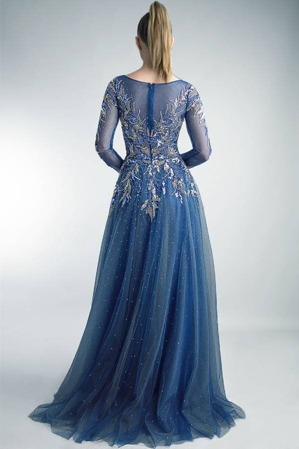 Long-Sleeved Gown with Blue Silver sequins -  - View 3 of 5