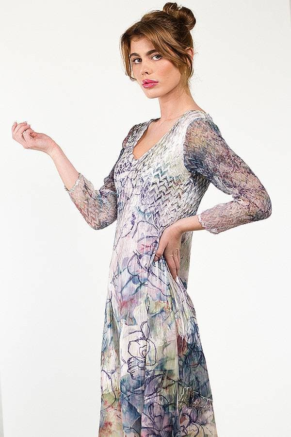 Chiffon Plisse Floral Dress | Komarov Dress