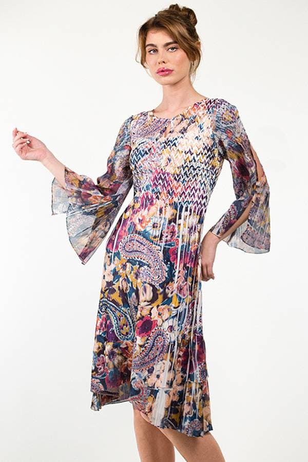 Chiffon Printed Dress with Split Shoulder -  - View 3 of 7