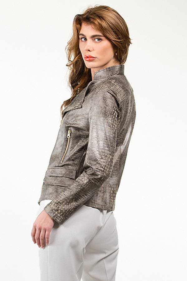 Gray Jacket Moto Vegan Crocco | Women's - $295.00 - View 3 of 6