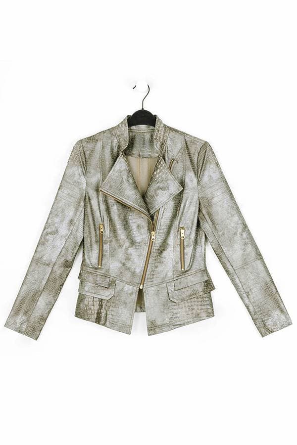 Gray Jacket Moto Vegan Crocco | Women's - $295.00 - View 6 of 6
