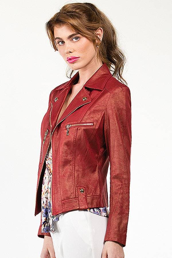Red Moto Vegan Leather Jacket - 29500 - Alternative view 2