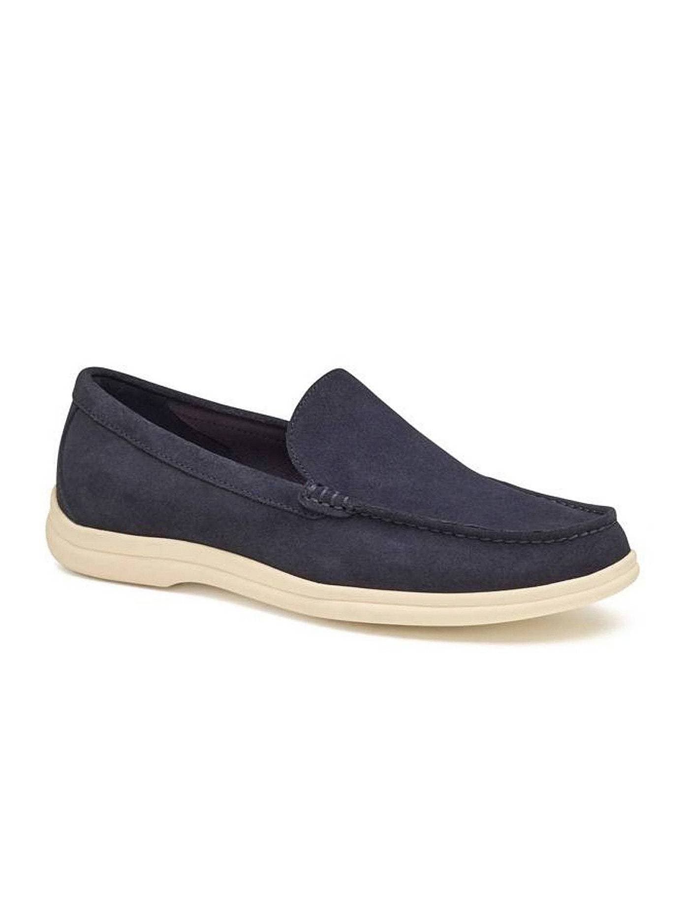 Blue navy suede leather slip on shoe with off white sole