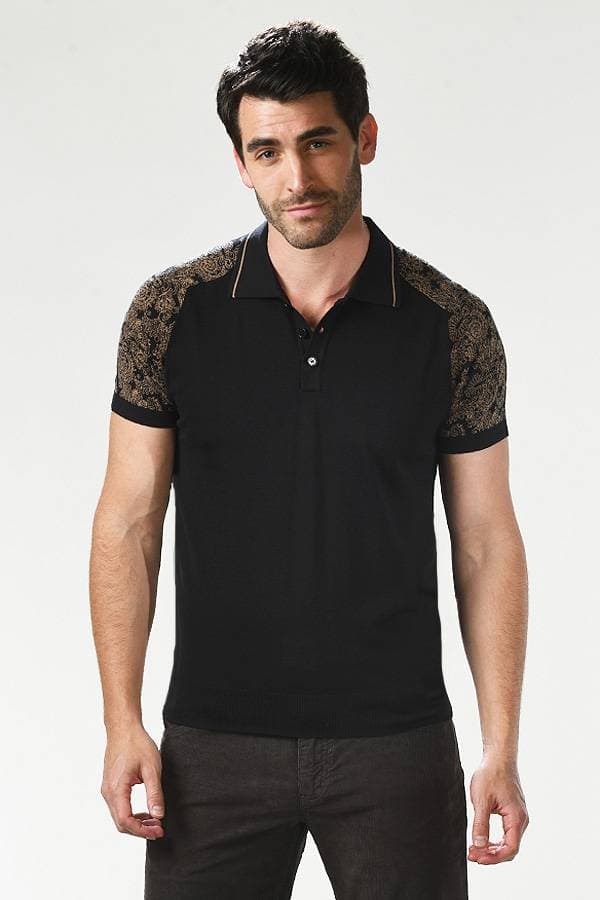 Black Torras Spain Polo Shirt: Silk/Cotton Blend, Paisley Pattern | Men's - $145.00 - View 1 of 3