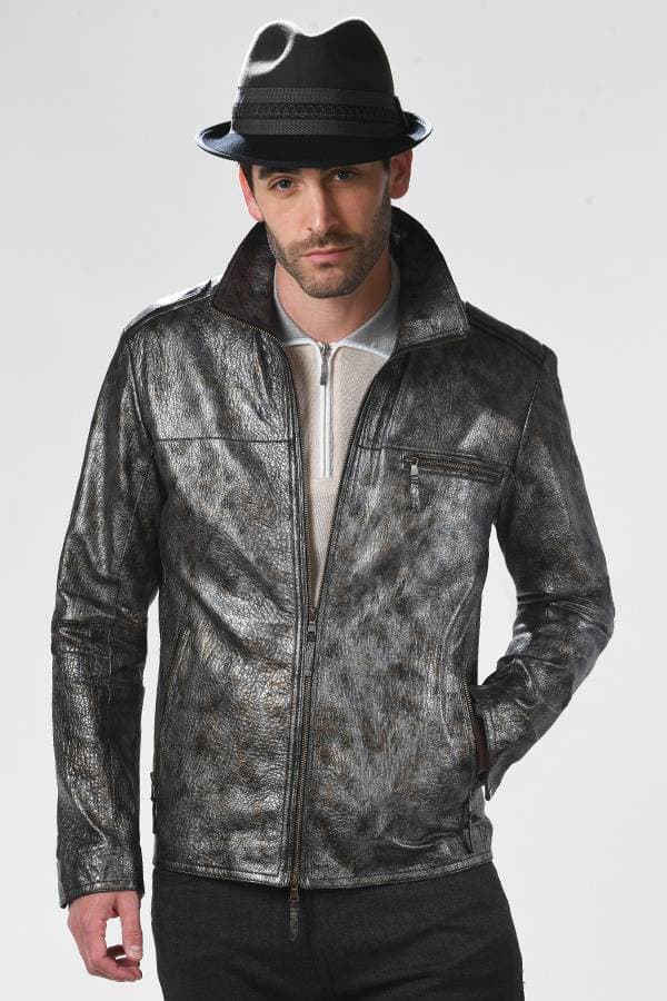 Mottled Silver Gray/Bronze Leather Jacket | Men's - $1,165.00 - View 3 of 3