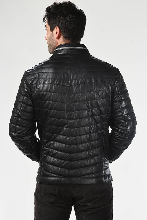 Leather Jacket: Zippered with Horizontal Quilting -  - View 3 of 3