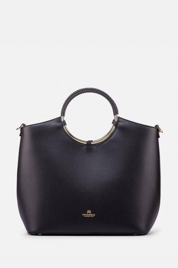 Yellow Black Italian Leather Purse with Circle Handle -  - View 1 of 2