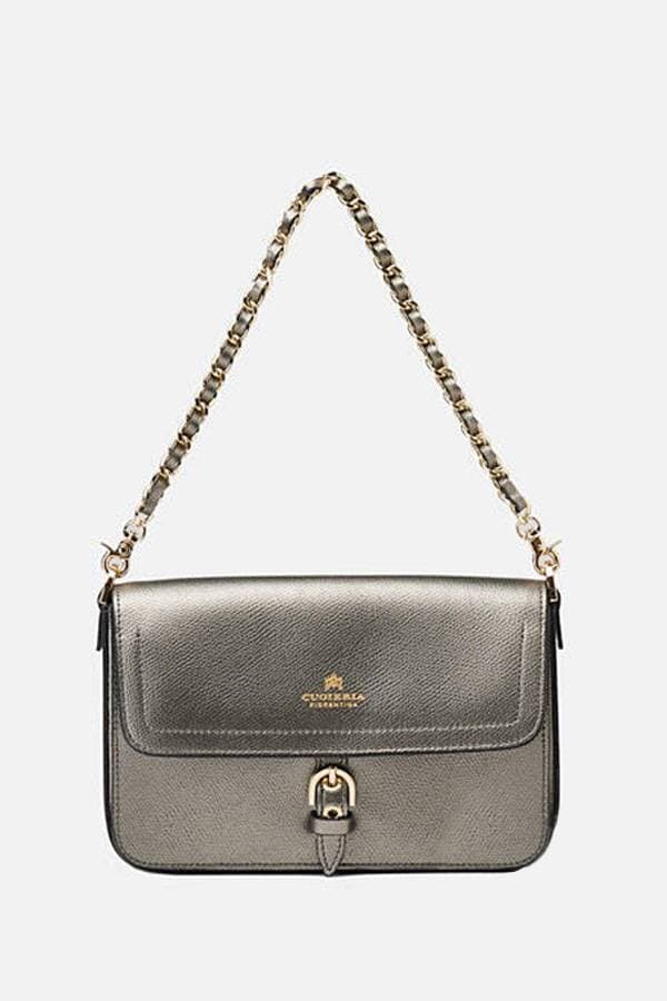 Gray Italian Leather Flap Pewter Crossbody | Women's - $295.00 - View 3 of 6