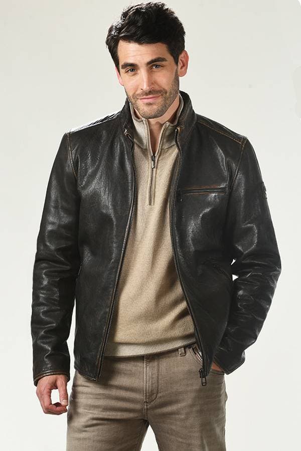 Vintage Leather Zip Mock Jacket