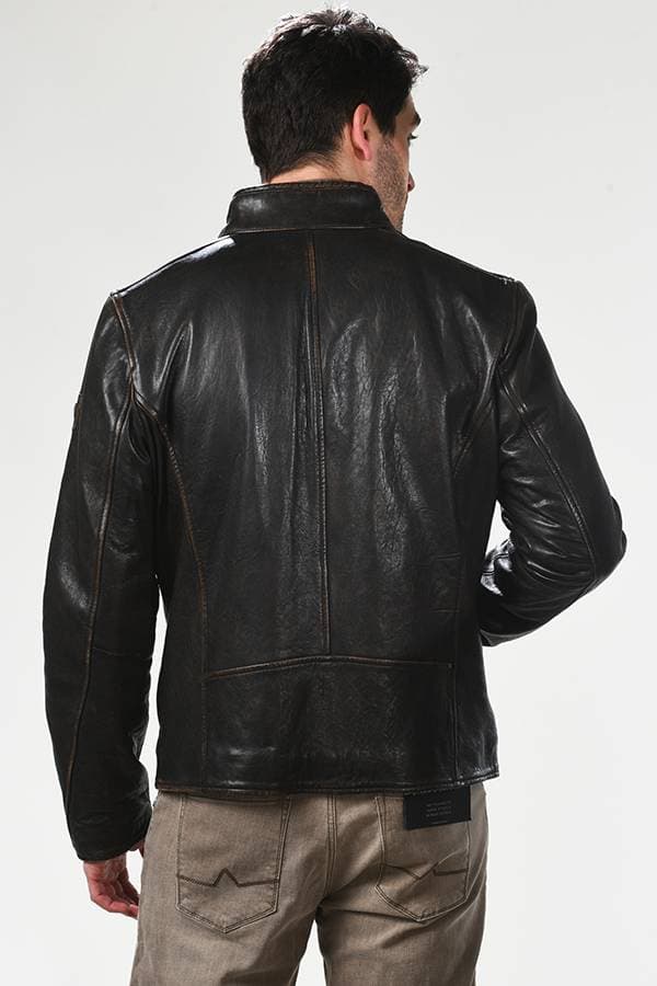 Vintage Leather Zip Mock Jacket