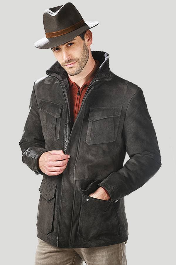 Gray Full Shearling with Flap Pockets | Men's - $2,875.00 - View 1 of 5