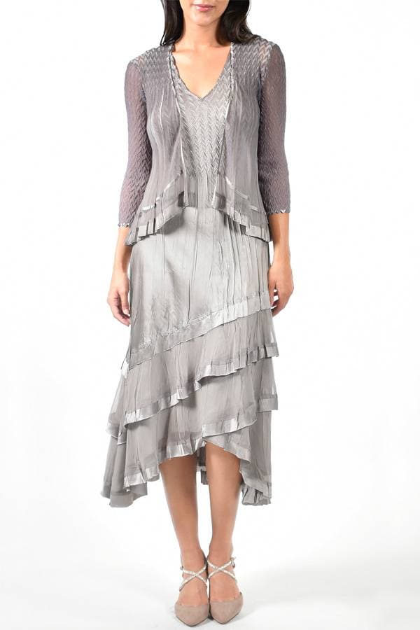 Gray Sateen Jacket and Dress Combo | Komarov Dress | Women's - $545.00 - View 1 of 5