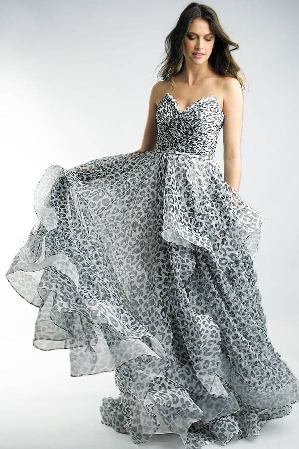 Strapless Animal Print Tulle Gown