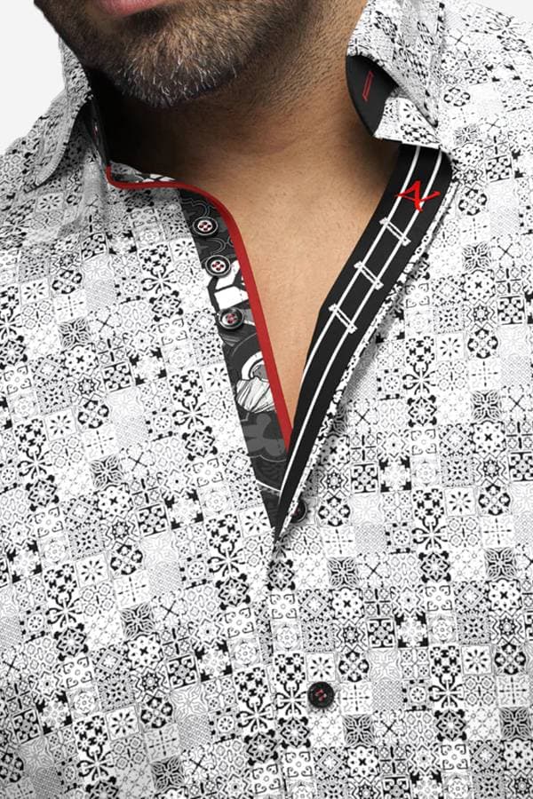 White Print Stretch Sport Shirt | Men's - $129.50 - View 2 of 2
