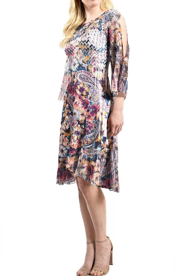 Blue Purple Chiffon Printed Dress with Split Shoulder | Komarov Dress - $197.50 - View 7 of 7