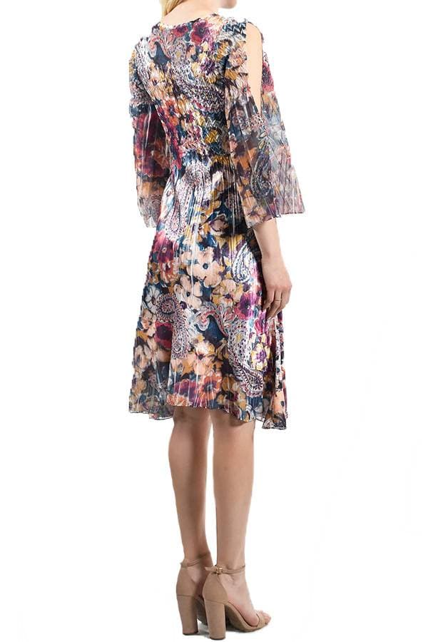 Chiffon Printed Dress with Split Shoulder -  - View 5 of 7
