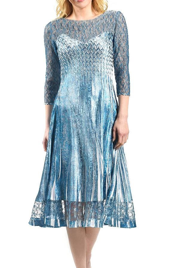 Teal Printed Illusion Neck Dress | Komarov Dress