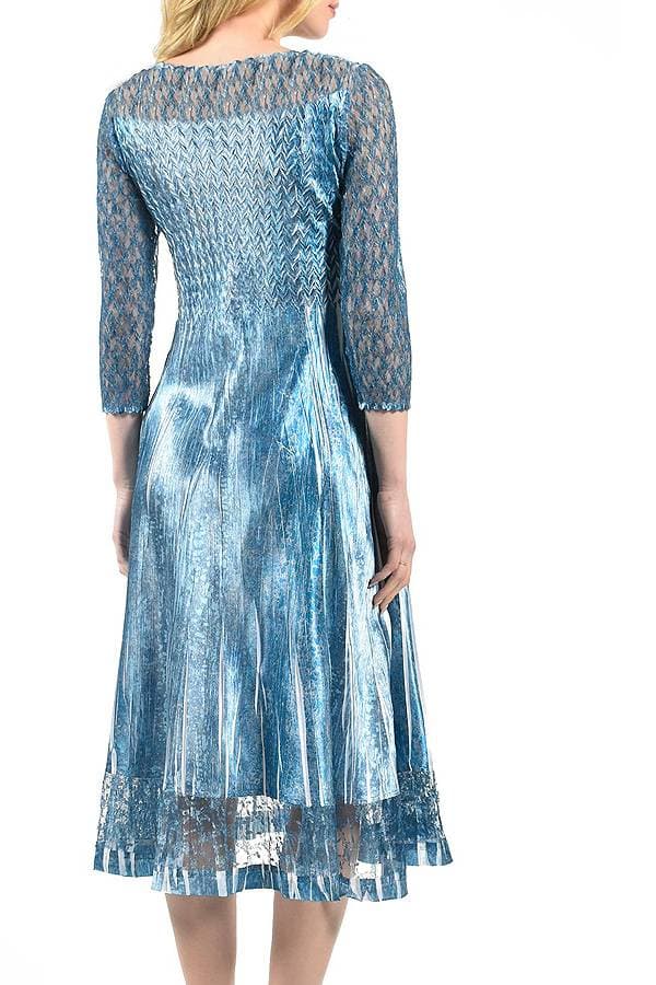 Teal Printed Illusion Neck Dress | Komarov Dress