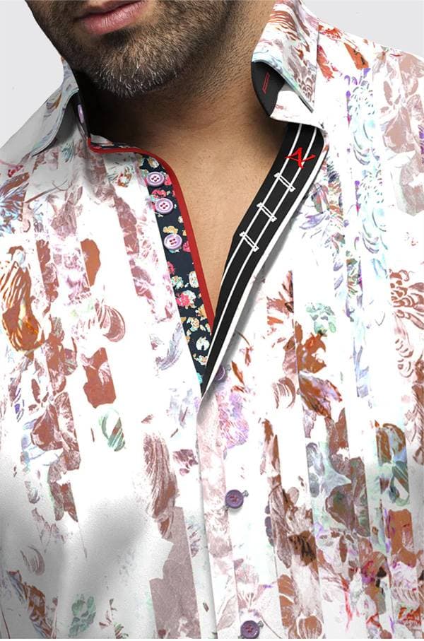Satin Print Shirt with Wide Stripes
