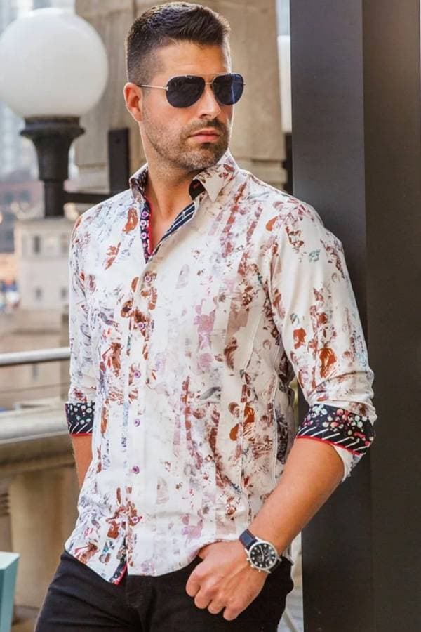 Satin Print Shirt with Wide Stripes