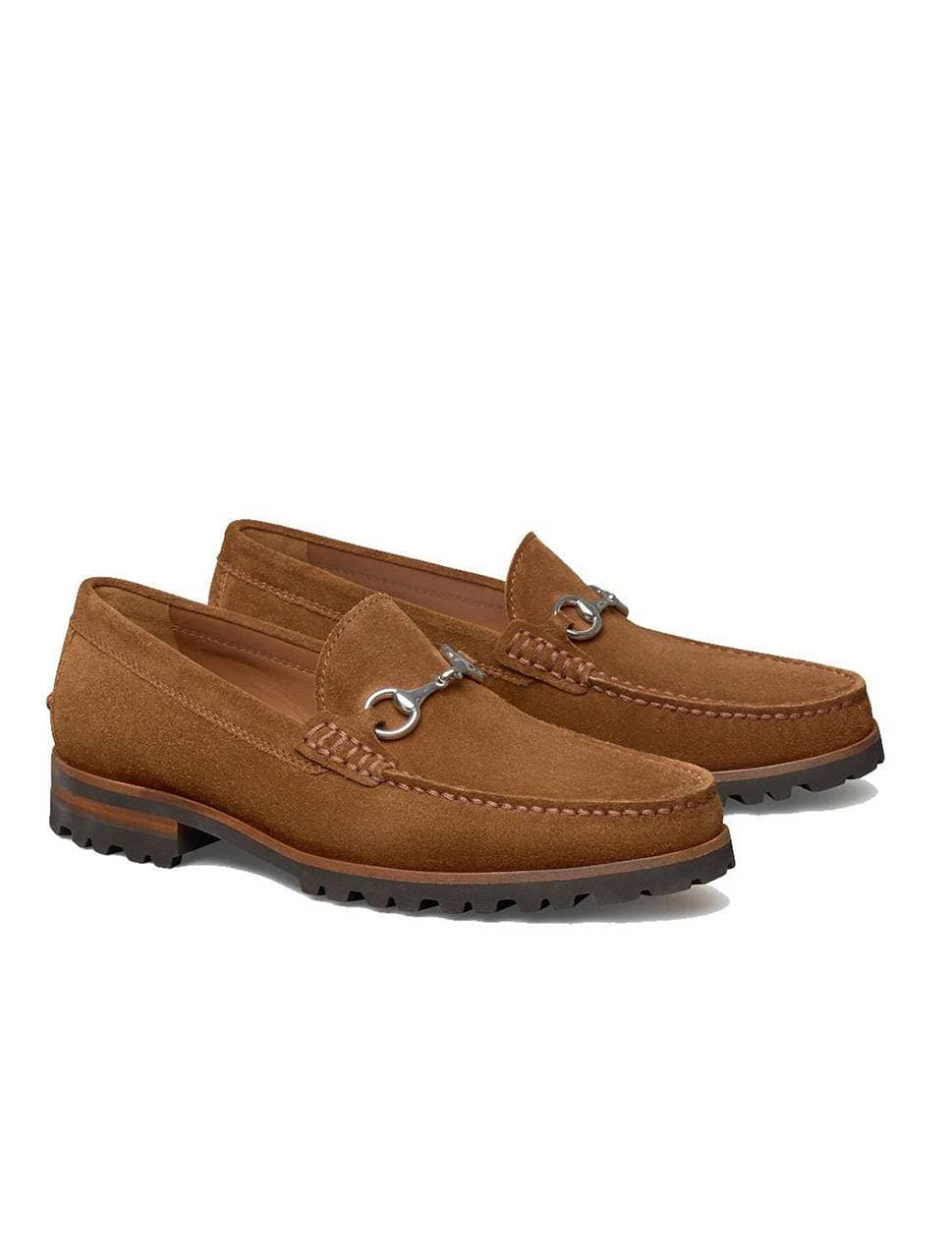 Men's suede brown loafer shoes with metal details